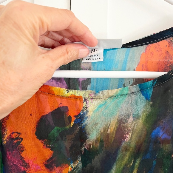 Bryn Walker Paletta Print Sheer Silk Boat Neck Poncho Top Size XL - Picture 4 of 6